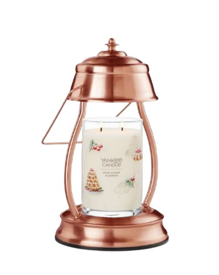 Copper Hurricane Lantern Candle Warmer & Spun Sugar Flurries Signature Large Tumbler Candle