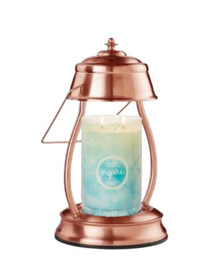 Copper Hurricane Lantern Candle Warmer & Inspire Signature Large Tumbler Candle