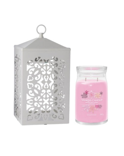 White Scroll Candle Warmer & Snowflake Kisses Signature Large Jar Candle