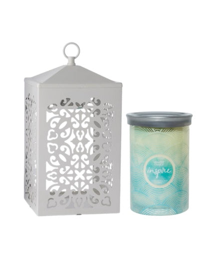 White Scroll Candle Warmer & Inspire Signature Large Tumbler Candle